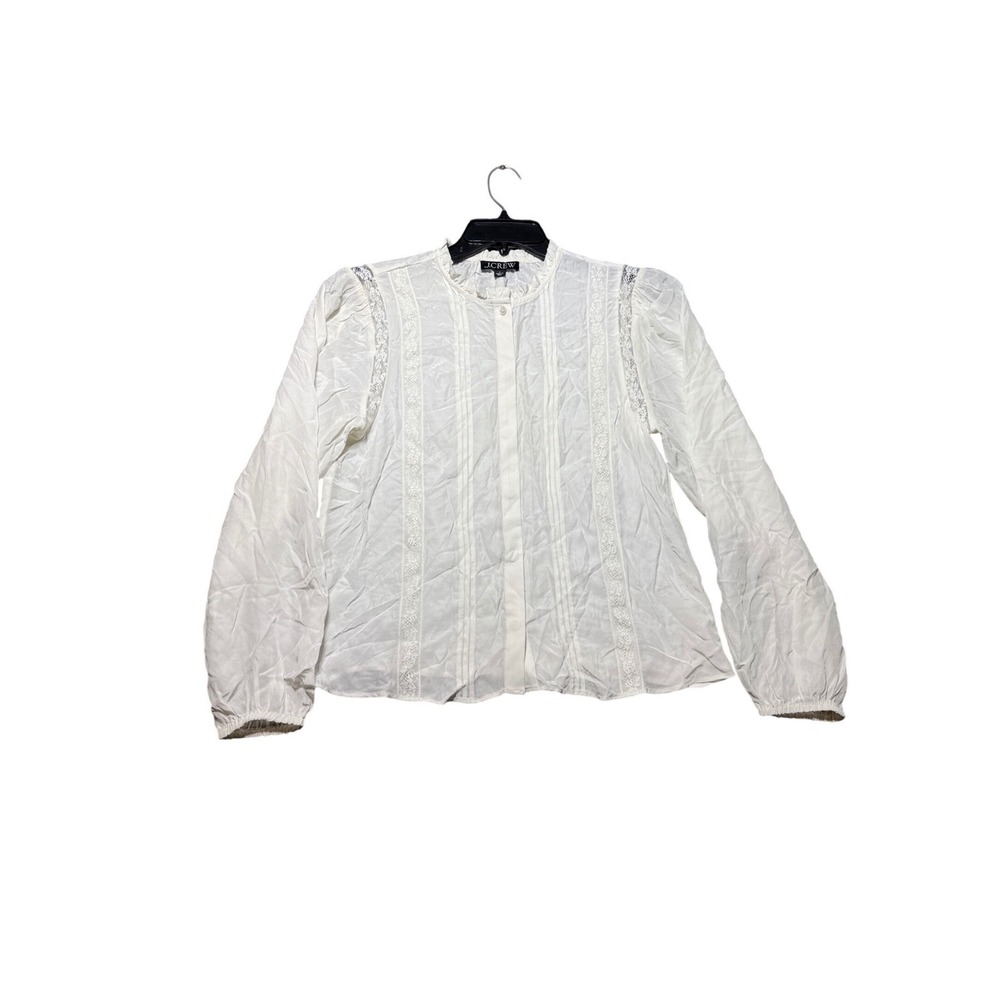 J.Crew Lace Trim Button Front Blouse Women 4 Ivory Excellent Lace Pintuck
